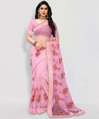 PATLANI STYLE Embroidered Bollywood Net Saree(Pink)