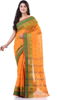 Desh Bidesh Paisley, Self Design, Striped, Solid/Plain Handloom Handloom Cotton Blend, Pure Cotton Saree(Orange)