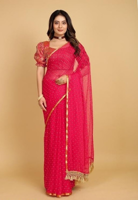 JiproStore Printed Bollywood Chiffon Saree(Red)