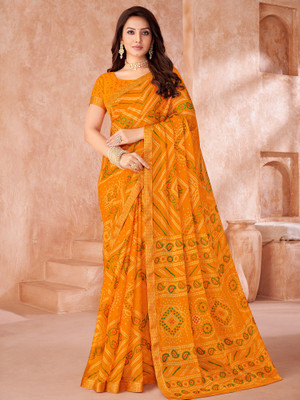 Sareemall Printed Bandhani Chiffon Saree(Yellow)