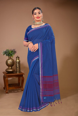 DORI DHAGA Solid/Plain Daily Wear Pure Cotton Saree(Blue)