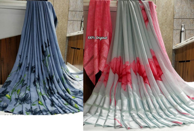 Sitanjali Floral Print Bollywood Georgette Saree(Pack of 2, Multicolor)