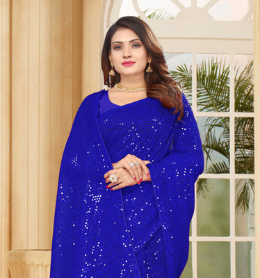 b bella creation Embroidered Bollywood Georgette Saree(Light Blue)