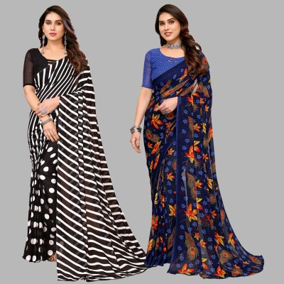 Anand Sarees Printed Daily Wear Georgette Saree(Pack of 2, Black, Dark Blue)