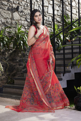 MIRCHI FASHION Printed, Geometric Print Kota Doria Polyester Saree(Multicolor)