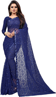 Saadhvi Self Design Bollywood Net Saree(Blue)