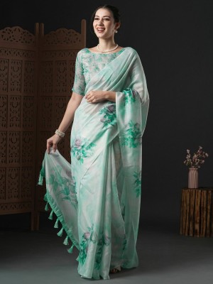 ANOUK Floral Print Daily Wear Organza Saree(Blue)