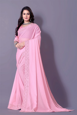 Lapetiya Clothing Self Design, Solid/Plain Bollywood Georgette Saree(Pink)