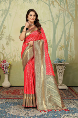 kevami fashion Self Design Banarasi Pure Silk Saree(Pink)