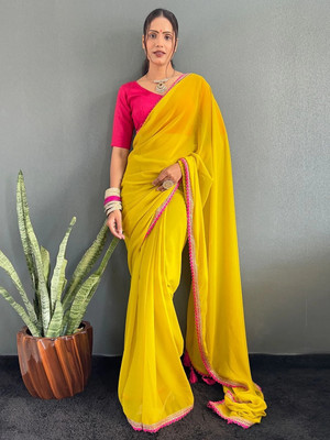 Brahmani Creation Embellished Bollywood Georgette Saree(Yellow)