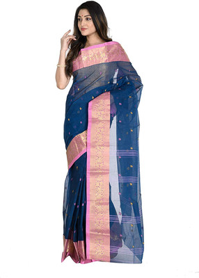 BRISHTI CREATION Woven Tant Cotton Blend Saree(Blue)
