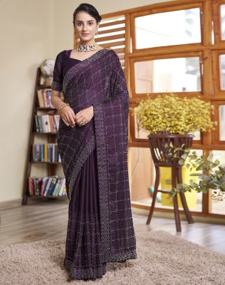 SIRIL Woven, Embellished, Self Design Bollywood Georgette, Chiffon Saree(Purple, Silver)