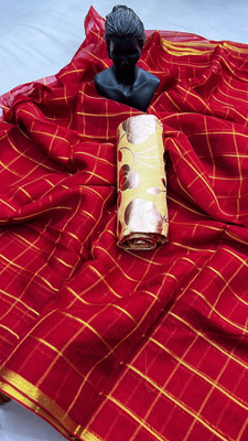 HouseOfCommon Checkered Bollywood Chiffon Saree(Red)