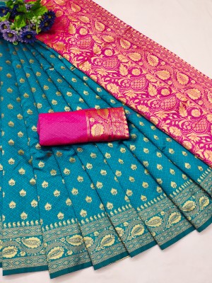 Kanooda Prints Woven Banarasi Jacquard Saree(Multicolor)