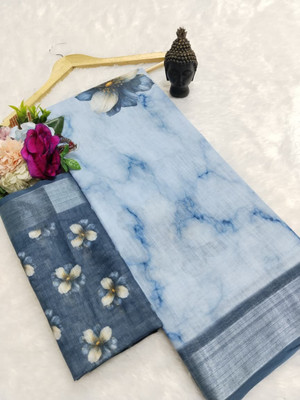 Gajal Woven Kanjivaram Pure Cotton, Cotton Linen Saree(Light Blue)