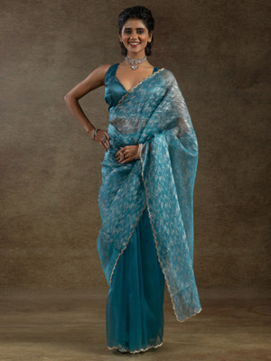 Divastri Embellished Bollywood Organza Saree(Light Blue)