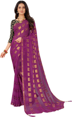Aardiva Self Design Bollywood Chiffon Saree(Purple)