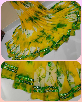 Neelkanth Ent Printed, Color Block, Digital Print, Embroidered Bollywood Chiffon Saree(Yellow)