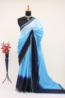 PRIYESHA TEXTILES Color Block Bollywood Cotton Silk Saree(Blue)