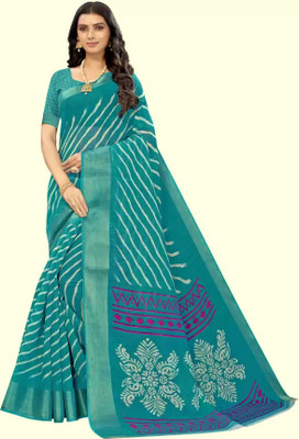 Vimalnath Synthetics Printed Daily Wear Cotton Blend Saree(Light Blue)