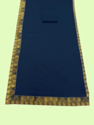 RichEraa Solid/Plain Banarasi Lycra Blend, Chiffon Saree(Dark Blue)