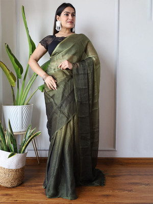 ANOUK Dyed Chanderi Chiffon Saree(Green)