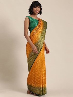 SERONA FABRICS Woven, Printed Banarasi Cotton Silk Saree(Mustard)