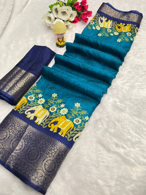 Vihan Fab Surat Printed Bollywood Chanderi Saree(Light Blue)