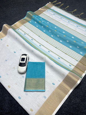ZARISTACREATION Self Design Bollywood Linen Saree(Blue, White)