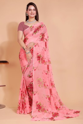 Aishwarya Printed, Floral Print, Striped Daily Wear Georgette Saree(Pink)