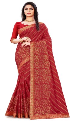 Bhakti Creation Striped, Floral Print Bollywood Art Silk Saree(Red)