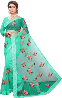 DWINIZAA STORE Embroidered Bollywood Net Saree(Light Green)