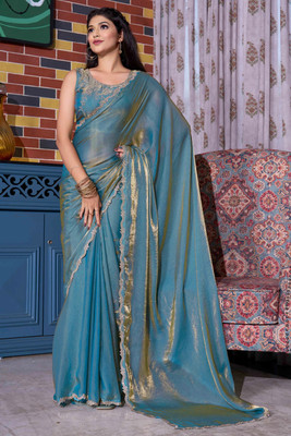 kamaldesigner Embellished Bollywood Silk Blend Saree(Light Blue)