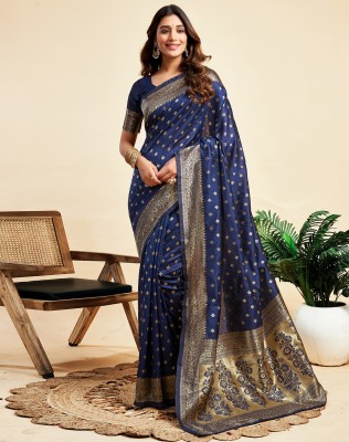 SIRIL Embellished, Self Design, Woven Banarasi Silk Blend, Jacquard Saree(Blue, Gold)