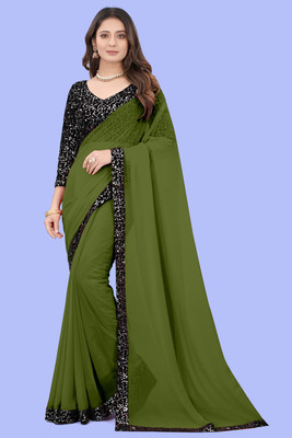 Pradeep Fashion Solid/Plain Bollywood Georgette Saree(Light Green)