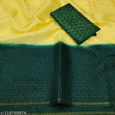 Apnisha Checkered Gadwal Cotton Silk Saree(Yellow)