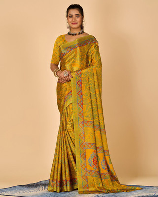 NEGRONISTAR Printed Daily Wear Crepe Saree(Yellow)