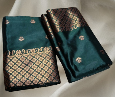 VM Selling Hub Self Design Mekhela Chador Cotton Blend Saree(Green)