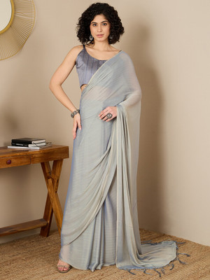 Divastri Solid/Plain Bollywood Georgette Saree(Grey)
