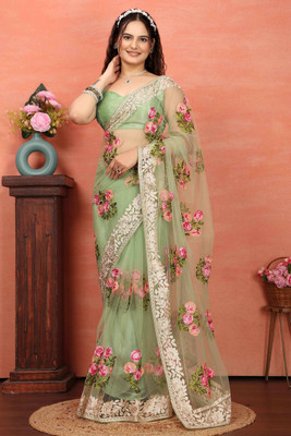 MRUTIENTERPRIS Embroidered Bollywood Net Saree(Light Green)