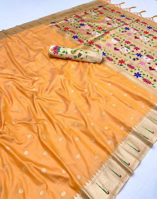 KALKEE FASHION Embroidered Banarasi Jacquard, Pure Silk Saree(Yellow)