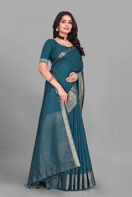 Aarunika MT Solid/Plain Bollywood Pure Silk Saree(Blue)
