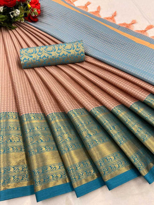 HouseOfCommon Printed Banarasi Jacquard, Cotton Silk Saree(Light Green)