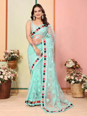 Sofisty Self Design Bollywood Net Saree(Light Blue)