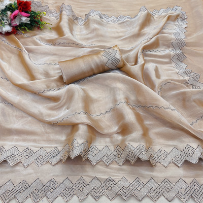 JENNYFEB Embellished Bollywood Art Silk Saree(Beige)