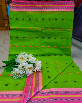 BiswasTextiles Self Design Handloom Pure Cotton Saree(Pink)