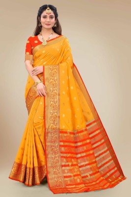 Banaras silk palace Woven Banarasi Satin Saree(Yellow)