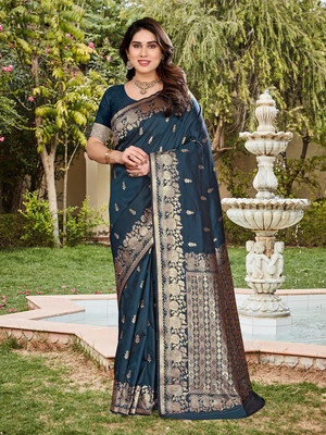 Bandhanivilla Printed Bollywood Silk Blend Saree(Blue)