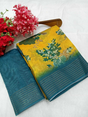 HouseOfCommon Woven Kanjivaram Chanderi, Pure Silk Saree(Yellow, Green)