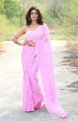 DADA VAI SAREE STORE Striped Handloom Handloom Pure Cotton Saree(Beige)